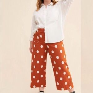 NWT Anthropologie Maeve 16W Polka Dot Wide Leg Colette Cropped Pants Rust Bronze
